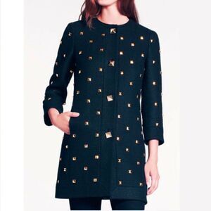NWT Kate Spade Spencer Coat Gold Stud Black Tweed